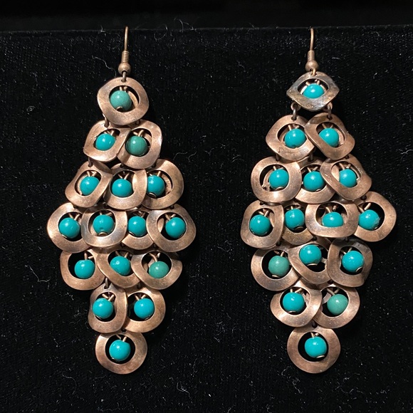 Elegant vintage Turquoise and metal Chandelier Earrings - Picture 3 of 16